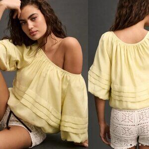Maeve Anthro Boho Short Sleeve Bubble Tiered Top Yellow Off The Shoulder Blouse